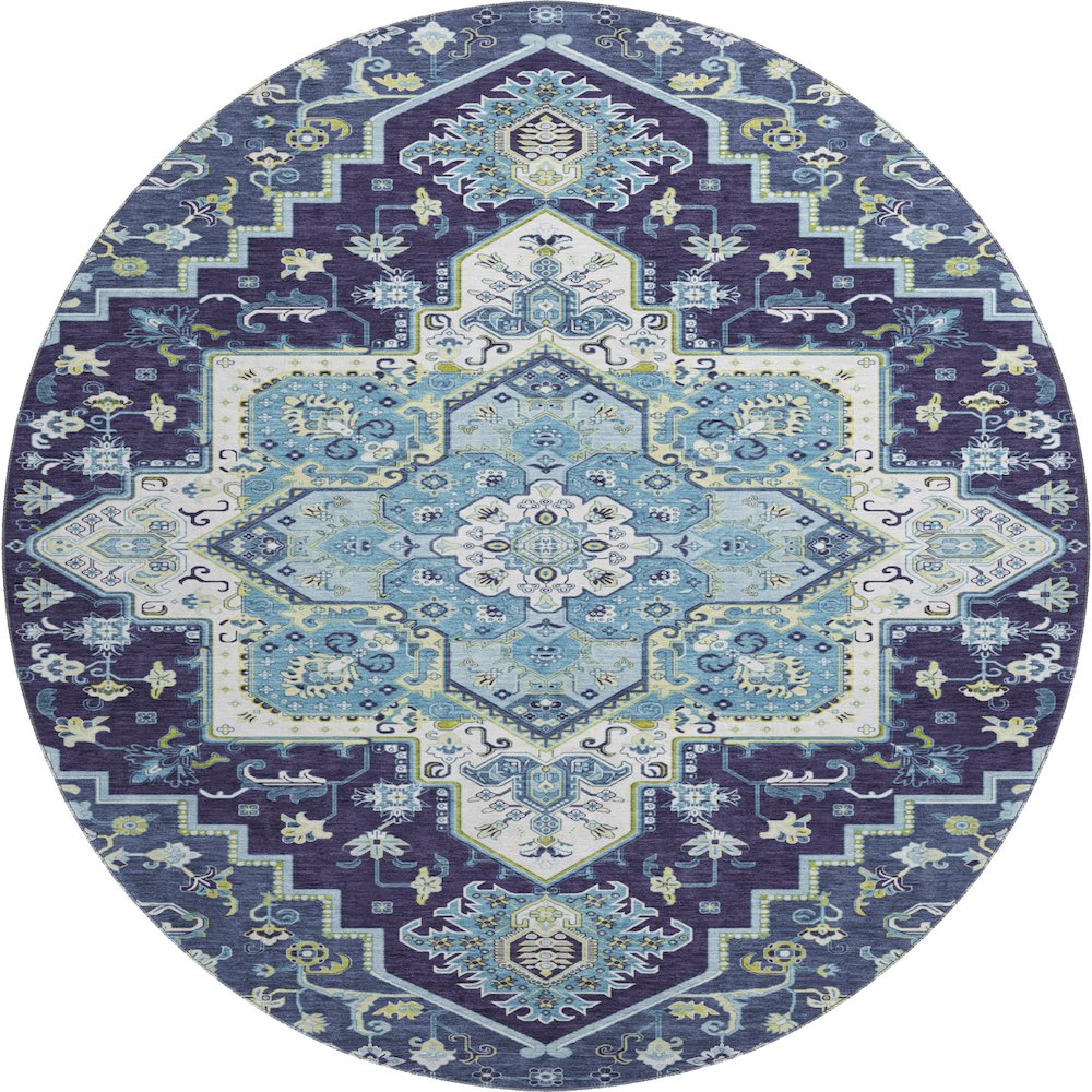 Premium Machine Washable Mayfield AMF1036 Navy 8' x 8' Round Rug. Picture 1