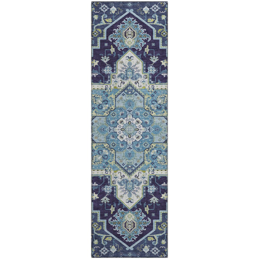 Premium Machine Washable Mayfield AMF1036 Navy 2'3" x 7'6" Runner Rug. Picture 1