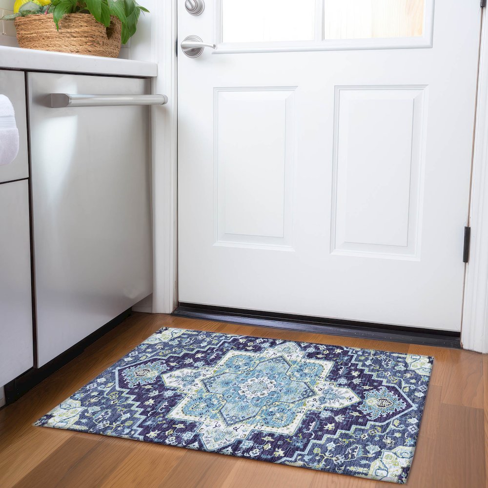 Premium Machine Washable Mayfield AMF1036 Navy 1'8" x 2'6" Rug. Picture 5