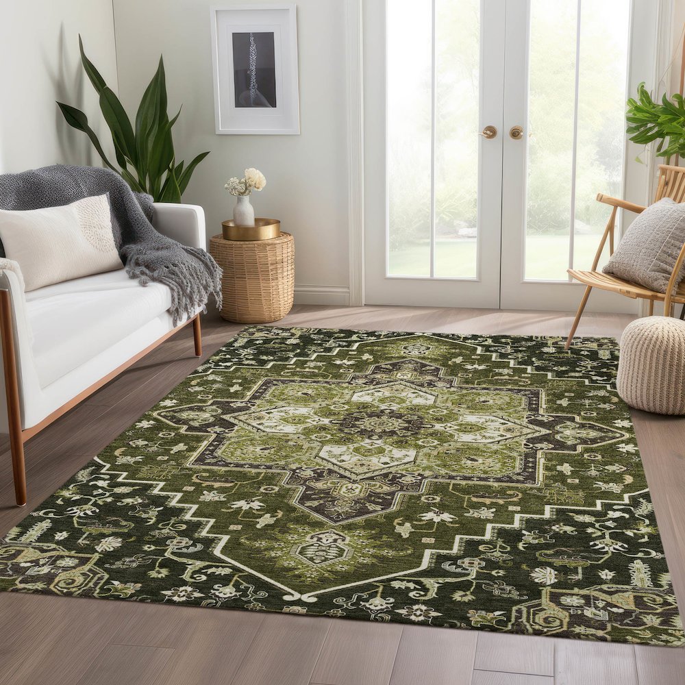 Premium Machine Washable Mayfield AMF1036 Olive 2'6" x 3'10" Rug. Picture 6