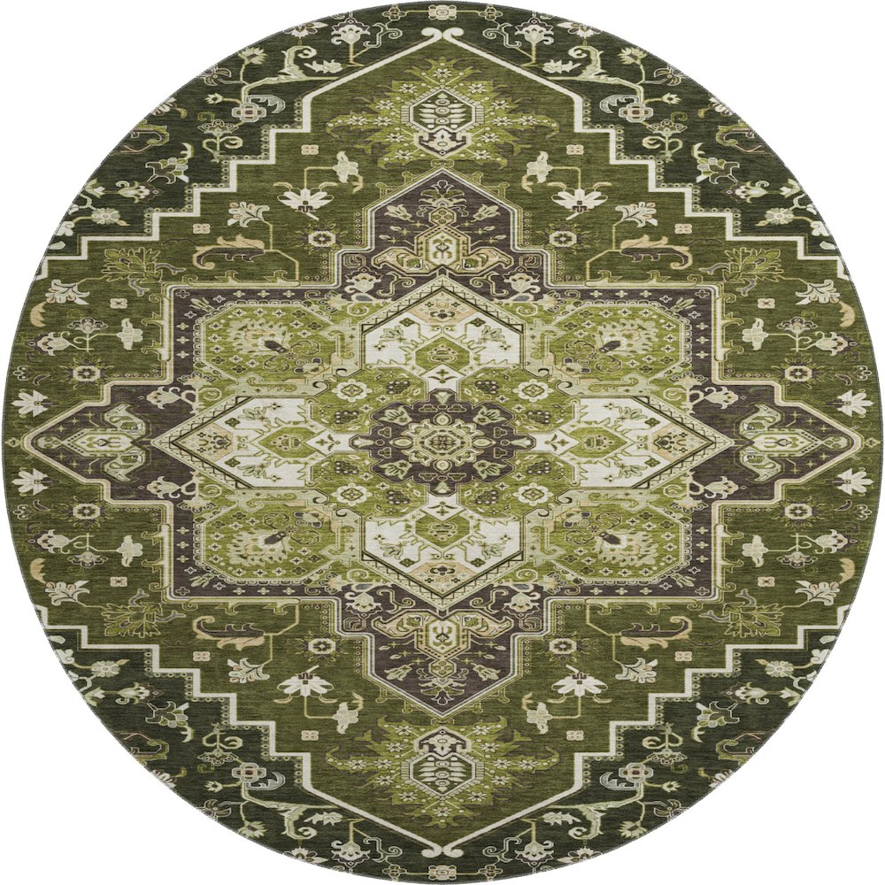 Premium Machine Washable Mayfield AMF1036 Olive 8' x 8' Round Rug. Picture 1