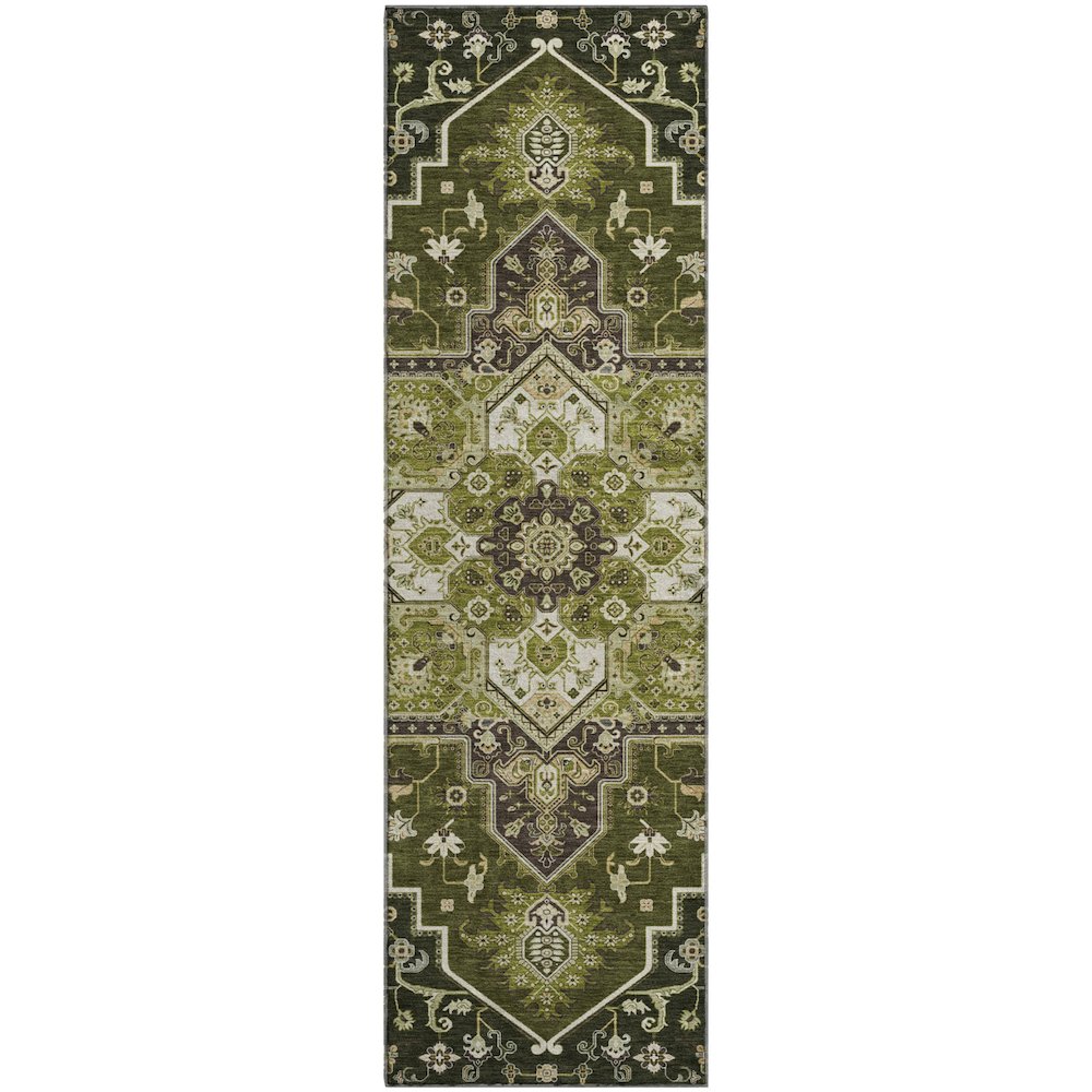 Premium Machine Washable Mayfield AMF1036 Olive 2'3" x 7'6" Runner Rug. Picture 1