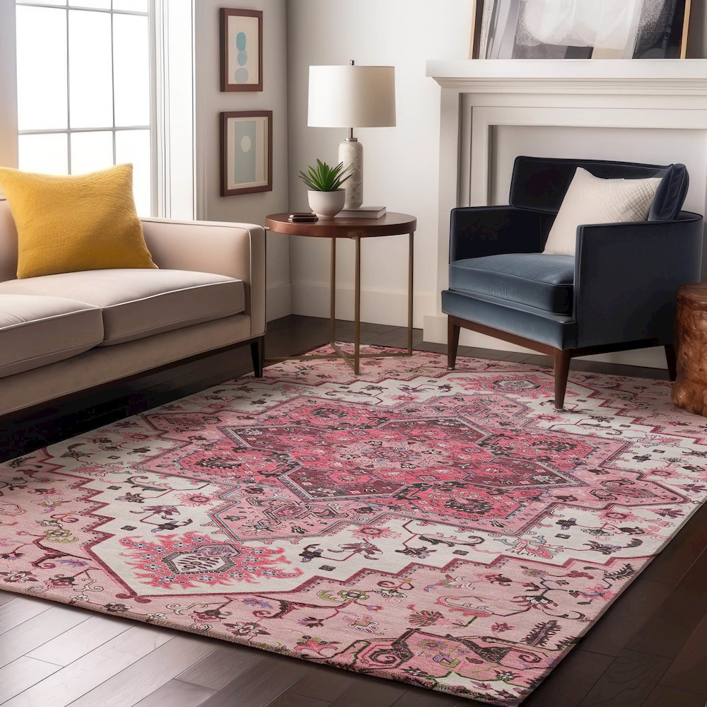 Premium Machine Washable Mayfield AMF1036 Pink 2'6" x 3'10" Rug. Picture 5