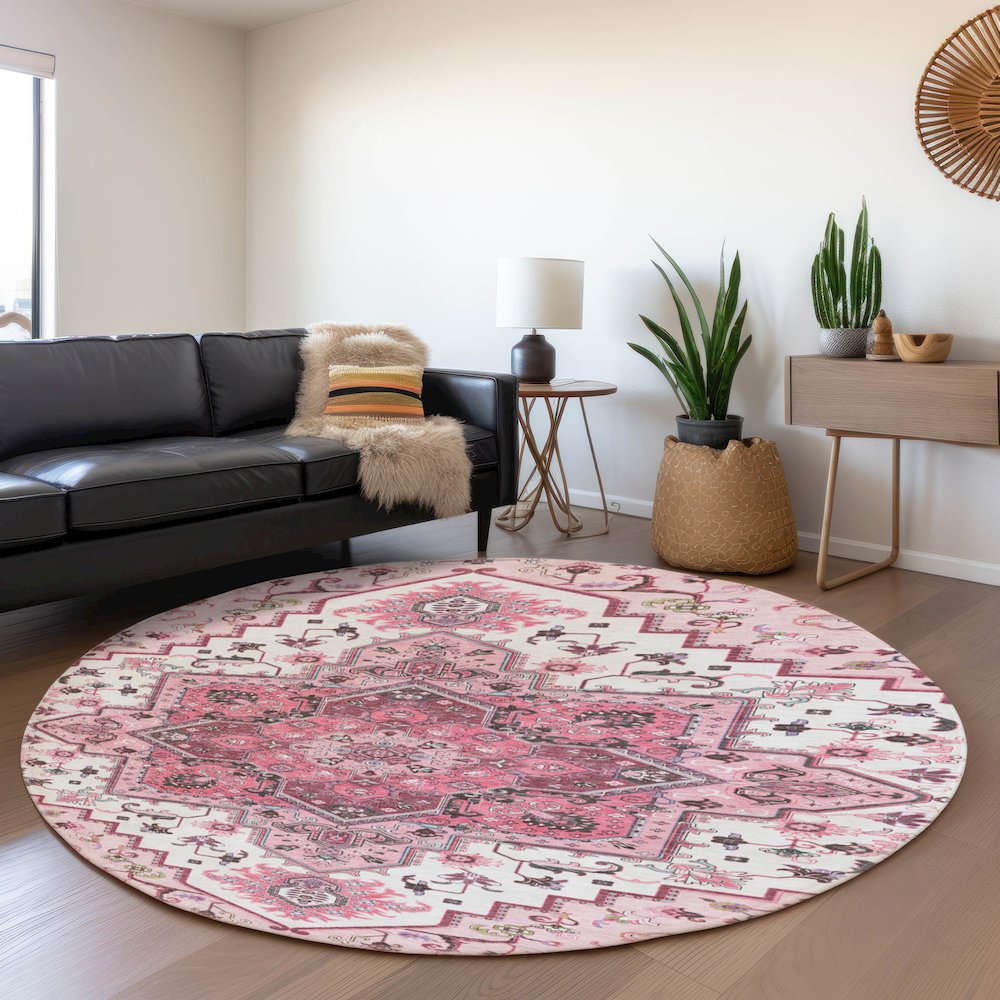 Premium Machine Washable Mayfield AMF1036 Pink 8' x 8' Round Rug. Picture 5