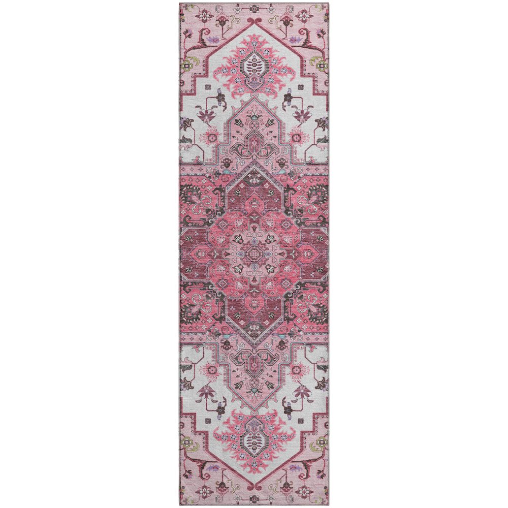 Premium Machine Washable Mayfield AMF1036 Pink 2'3" x 7'6" Runner Rug. Picture 1