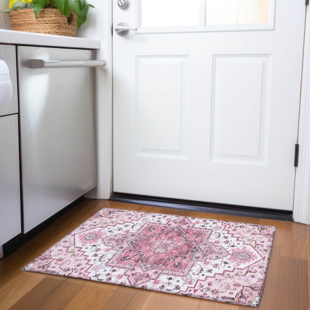 Premium Machine Washable Mayfield AMF1036 Pink 1'8" x 2'6" Rug. Picture 5