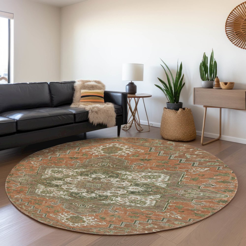 Premium Machine Washable Mayfield AMF1036 Rust 8' x 8' Round Rug. Picture 5