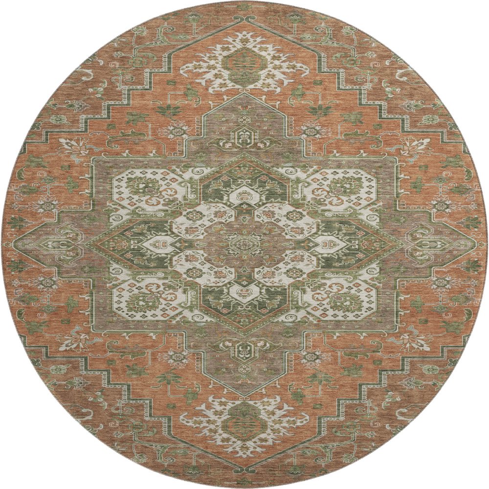 Premium Machine Washable Mayfield AMF1036 Rust 8' x 8' Round Rug. Picture 1