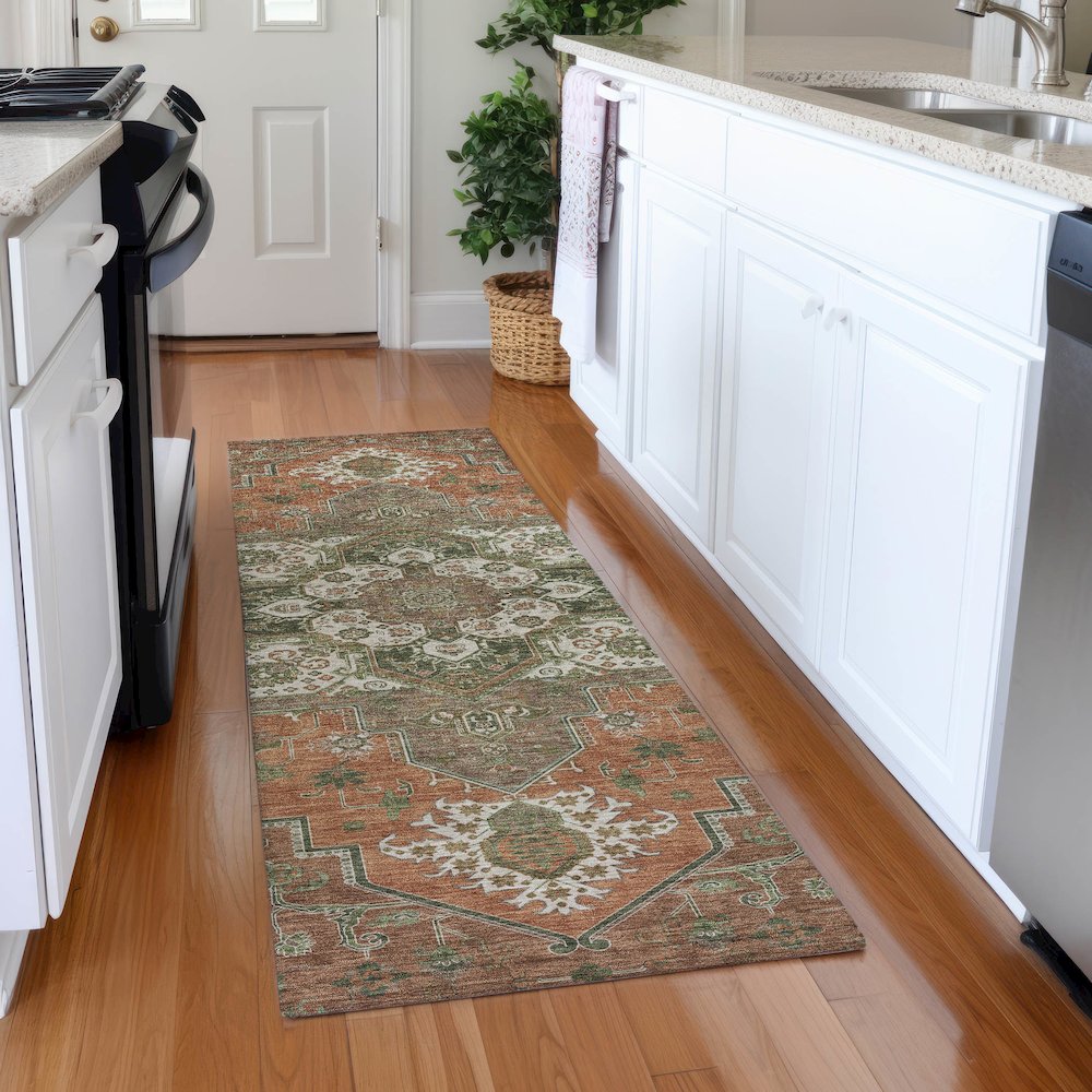 Premium Machine Washable Mayfield AMF1036 Rust 2'3" x 7'6" Runner Rug. Picture 5