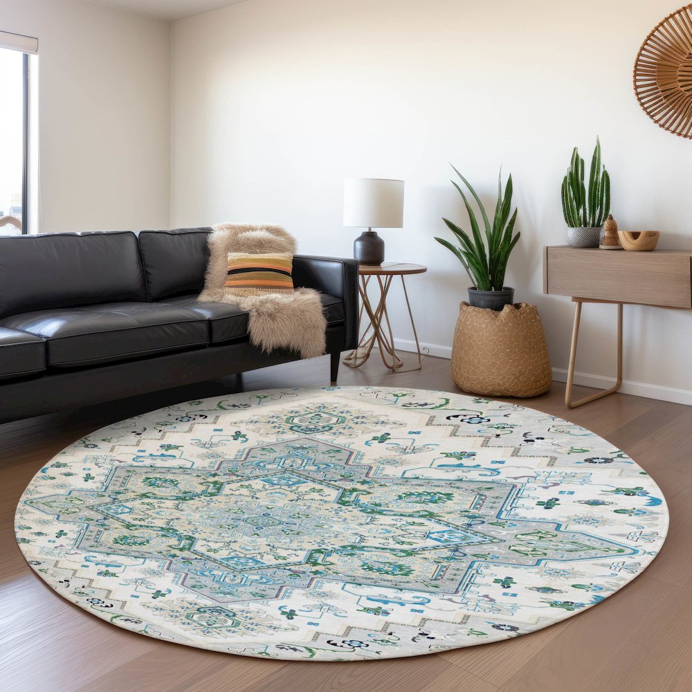 Premium Machine Washable Mayfield AMF1036 Silver 8' x 8' Round Rug. Picture 5
