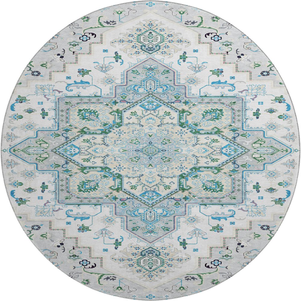 Premium Machine Washable Mayfield AMF1036 Silver 8' x 8' Round Rug. Picture 1