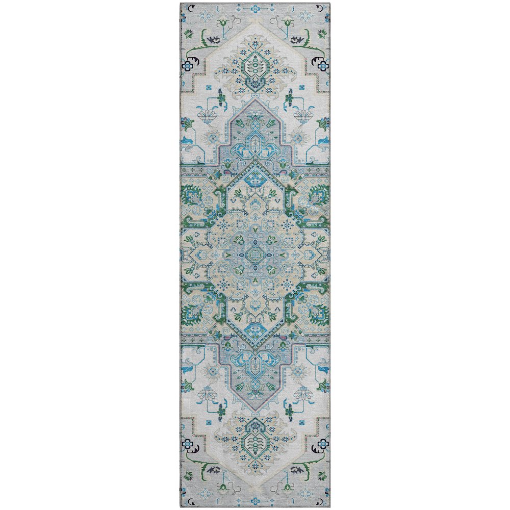 Premium Machine Washable Mayfield AMF1036 Silver 2'3" x 7'6" Runner Rug. Picture 1
