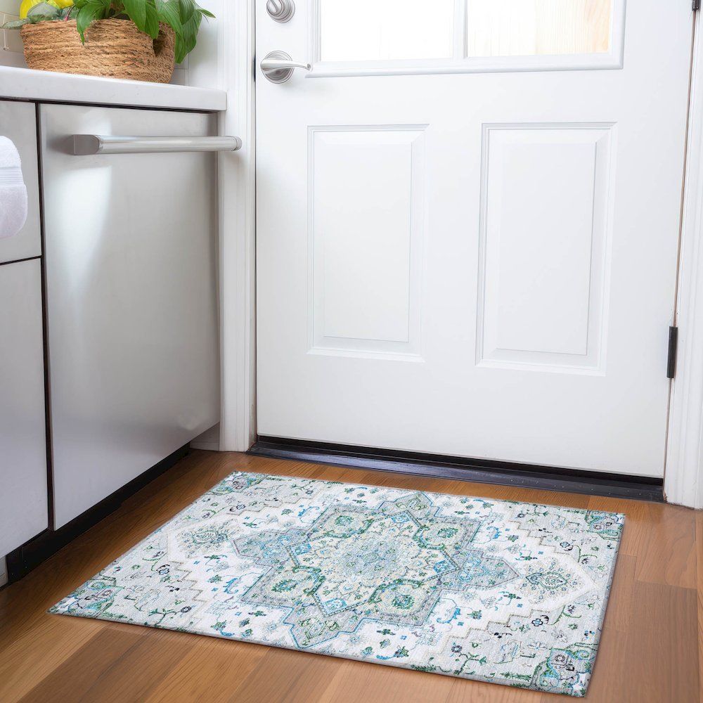 Premium Machine Washable Mayfield AMF1036 Silver 1'8" x 2'6" Rug. Picture 5