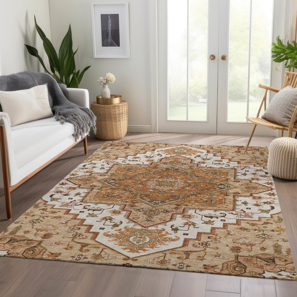 Premium Machine Washable Mayfield AMF1036 Terracotta 2'6" x 3'10" Rug. Picture 6