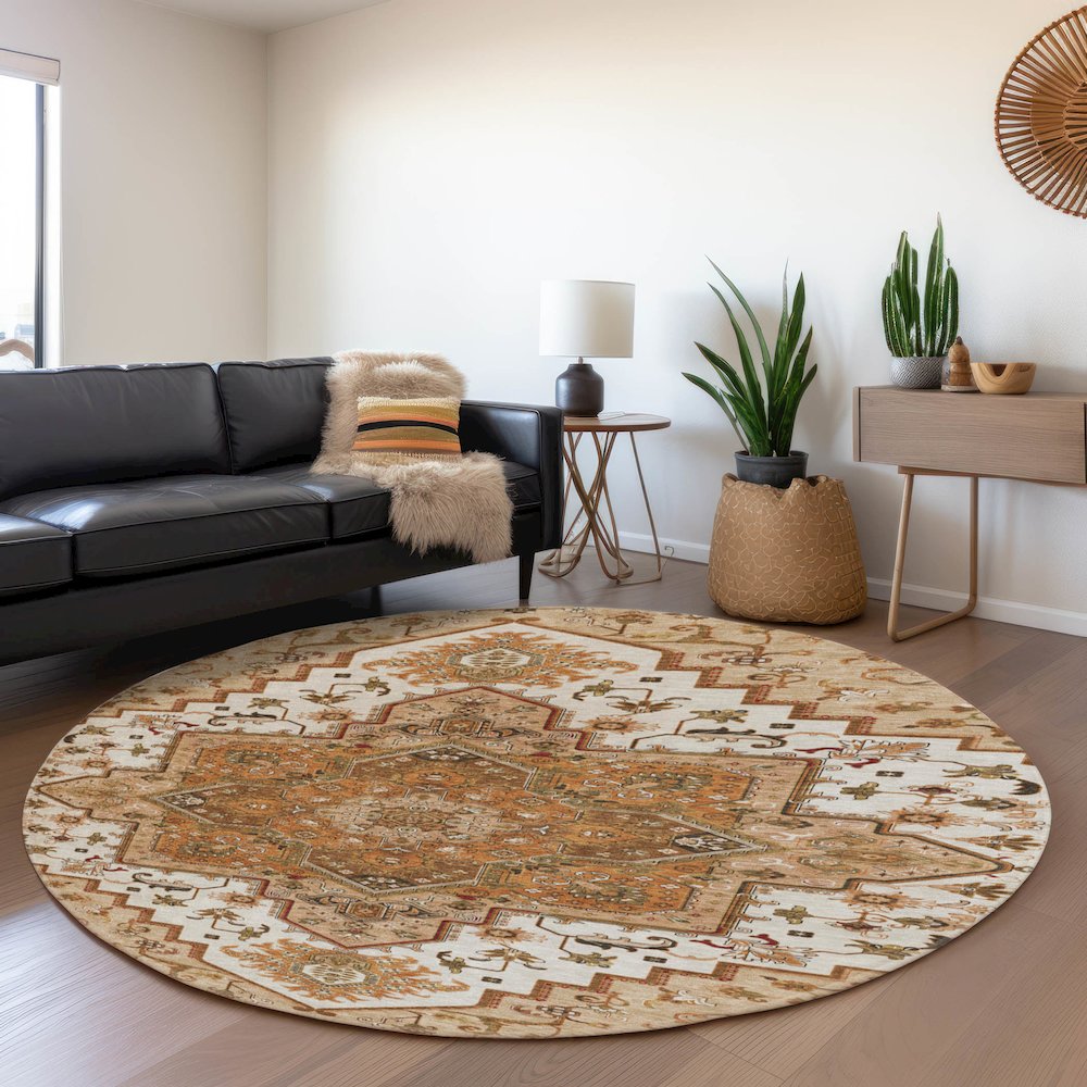 Premium Machine Washable Mayfield AMF1036 Terracotta 8' x 8' Round Rug. Picture 5