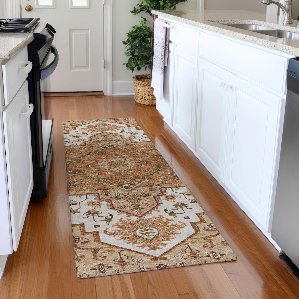 Premium Machine Washable Mayfield AMF1036 Terracotta 2'3" x 7'6" Runner Rug. Picture 5