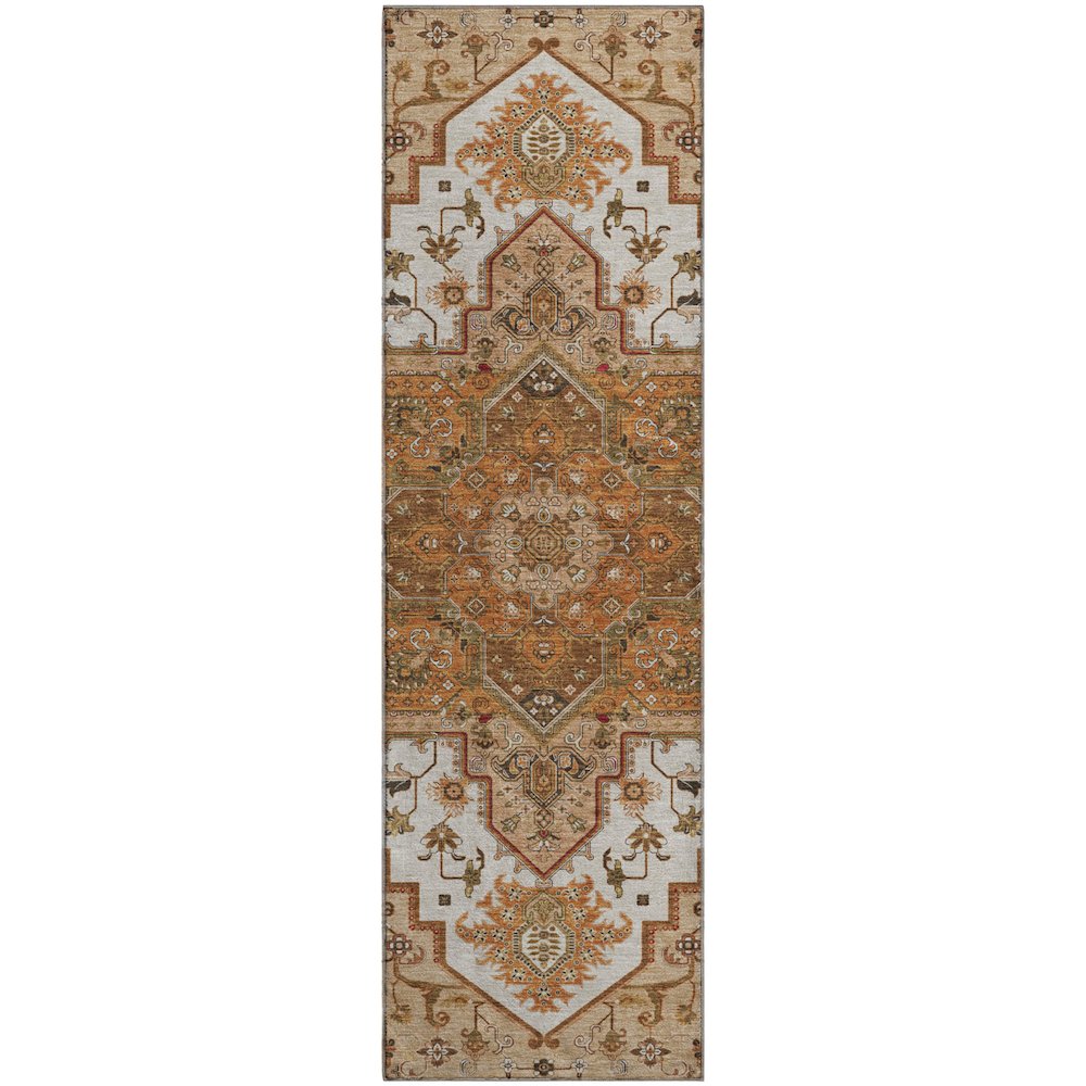 Premium Machine Washable Mayfield AMF1036 Terracotta 2'3" x 7'6" Runner Rug. Picture 1