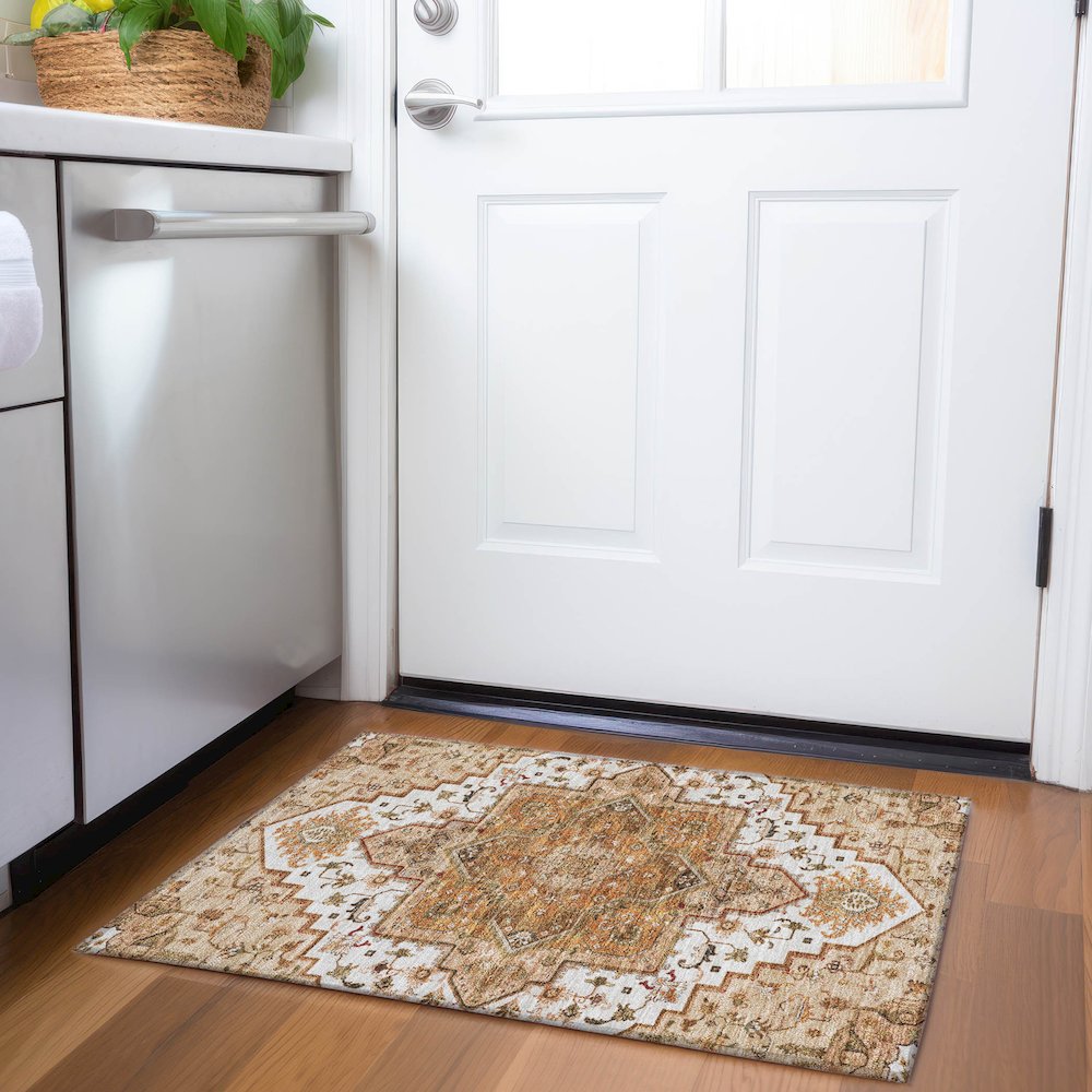 Premium Machine Washable Mayfield AMF1036 Terracotta 1'8" x 2'6" Rug. Picture 5