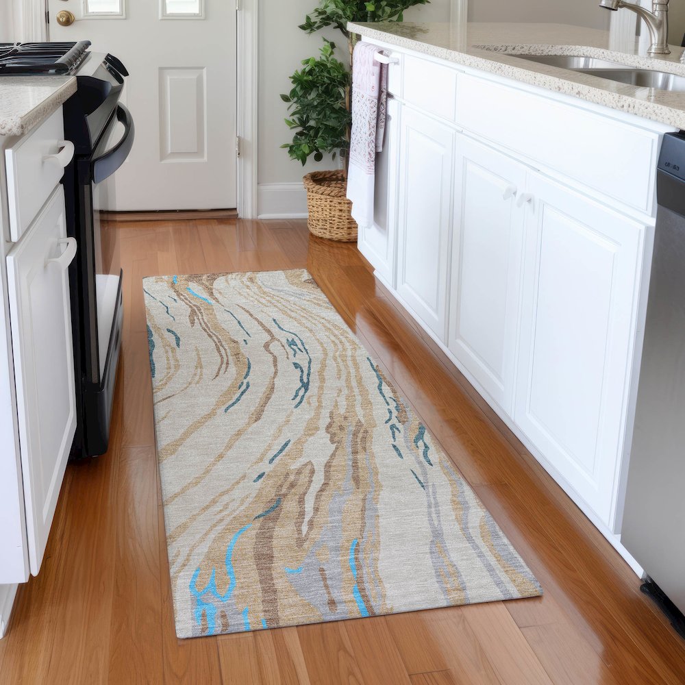 Premium Machine Washable Mayfield AMF1037 Beige 2'3" x 7'6" Runner Rug. Picture 5