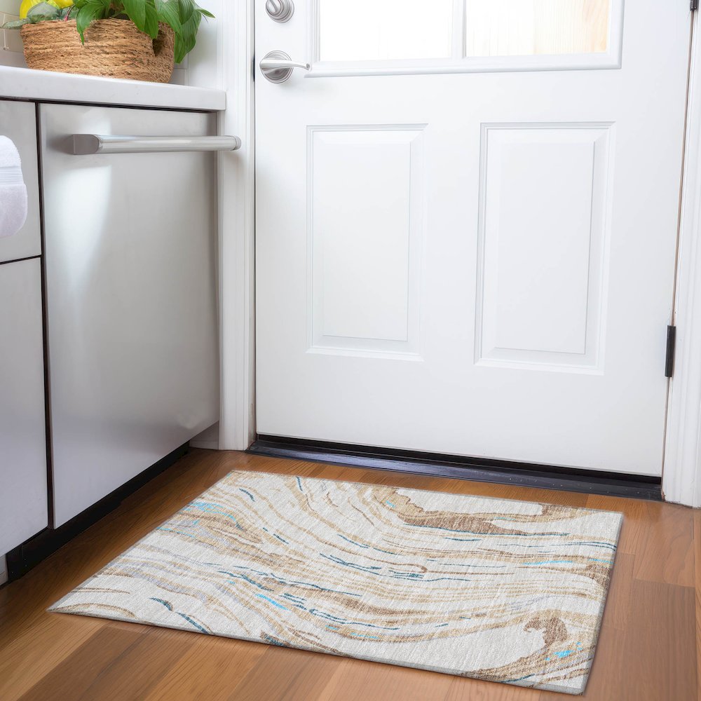 Premium Machine Washable Mayfield AMF1037 Beige 1'8" x 2'6" Rug. Picture 5
