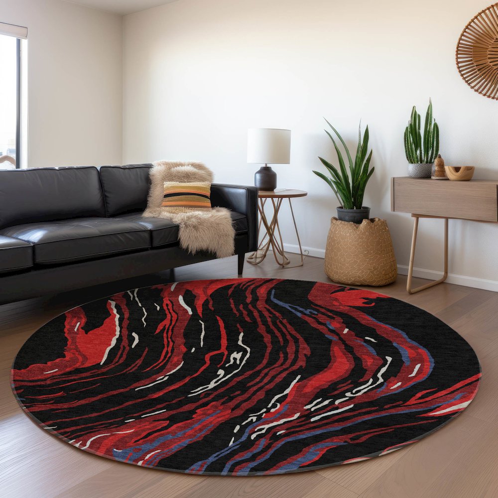 Premium Machine Washable Mayfield AMF1037 Black 8' x 8' Round Rug. Picture 5