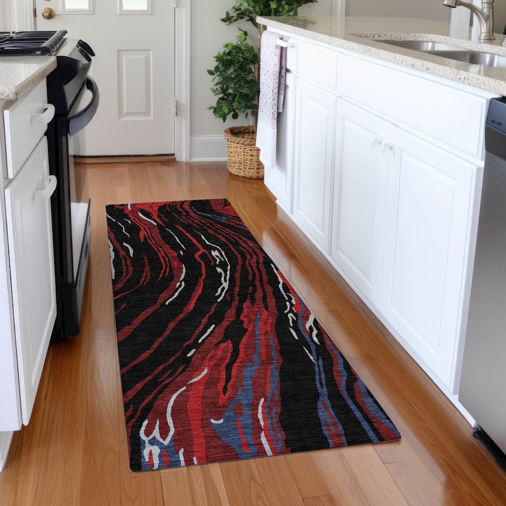 Premium Machine Washable Mayfield AMF1037 Black 2'3" x 7'6" Runner Rug. Picture 5