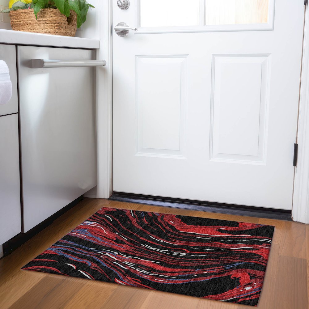 Premium Machine Washable Mayfield AMF1037 Black 1'8" x 2'6" Rug. Picture 5
