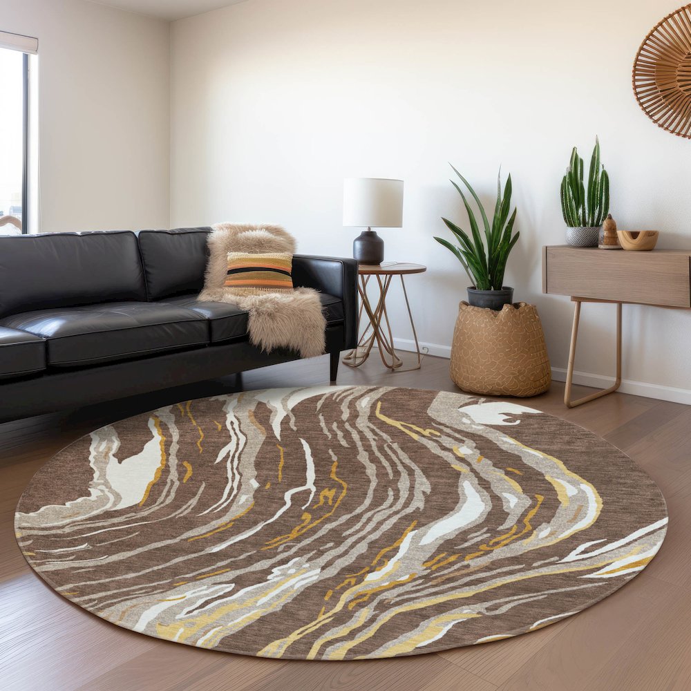 Premium Machine Washable Mayfield AMF1037 Brown 8' x 8' Round Rug. Picture 5