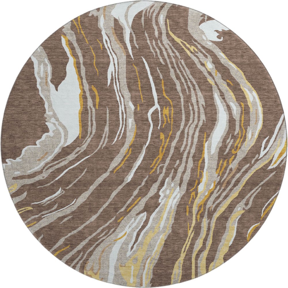 Premium Machine Washable Mayfield AMF1037 Brown 8' x 8' Round Rug. Picture 1