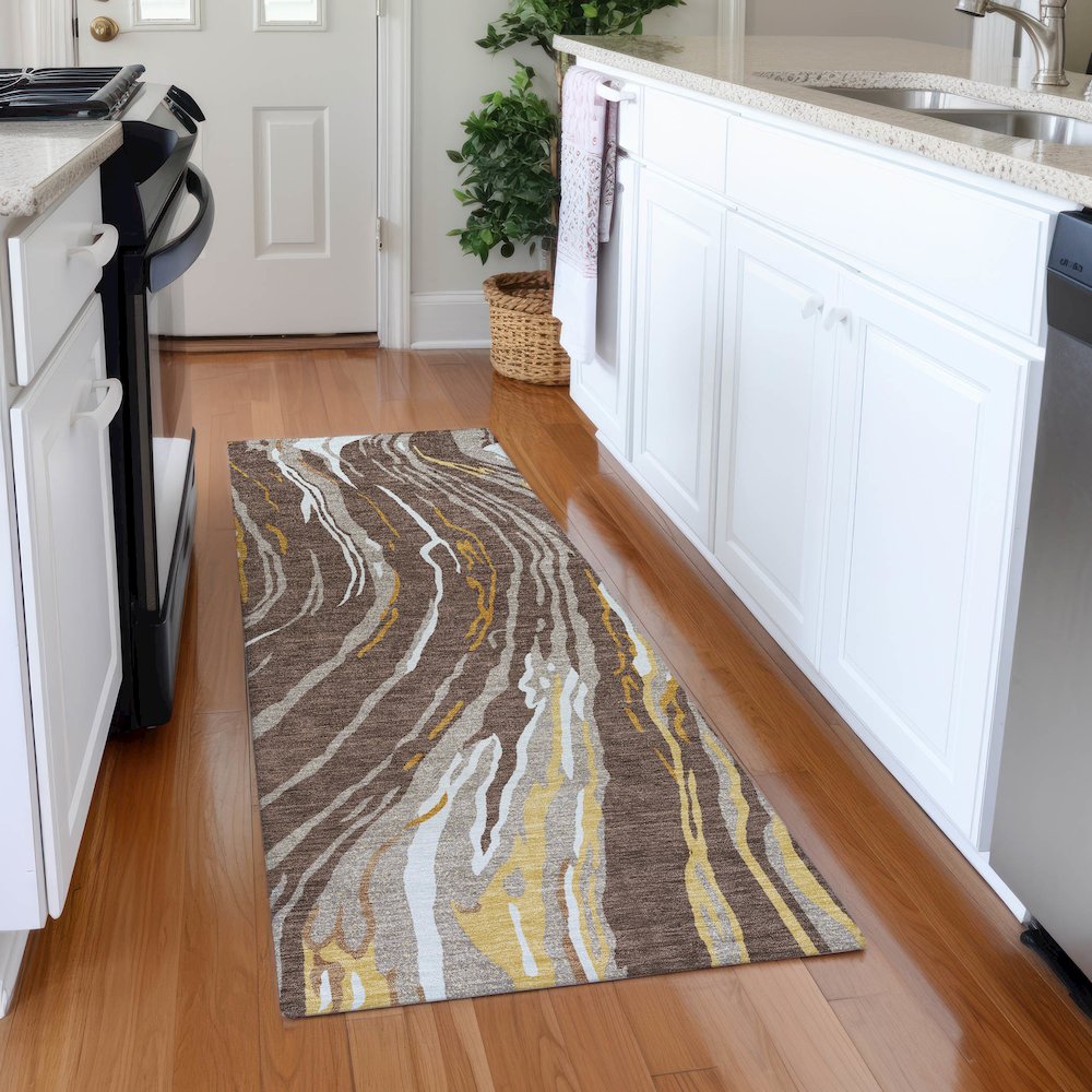 Premium Machine Washable Mayfield AMF1037 Brown 2'3" x 7'6" Runner Rug. Picture 5