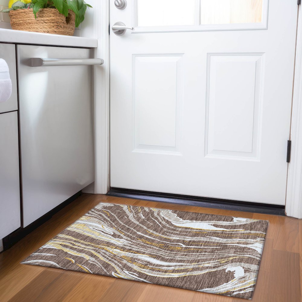 Premium Machine Washable Mayfield AMF1037 Brown 1'8" x 2'6" Rug. Picture 5