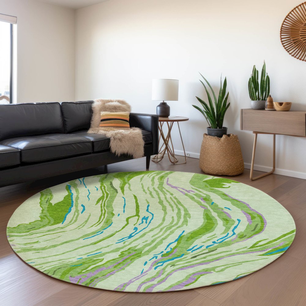 Premium Machine Washable Mayfield AMF1037 Green 8' x 8' Round Rug. Picture 5