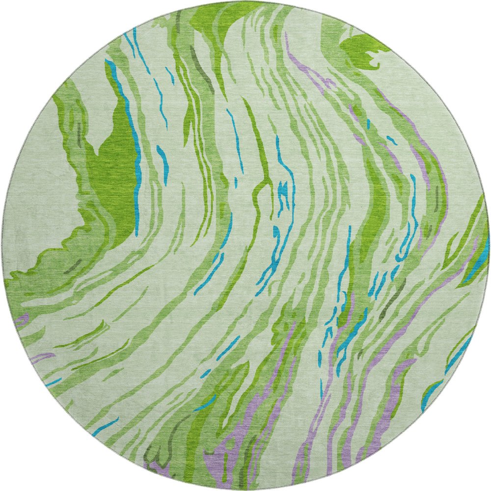 Premium Machine Washable Mayfield AMF1037 Green 8' x 8' Round Rug. Picture 1