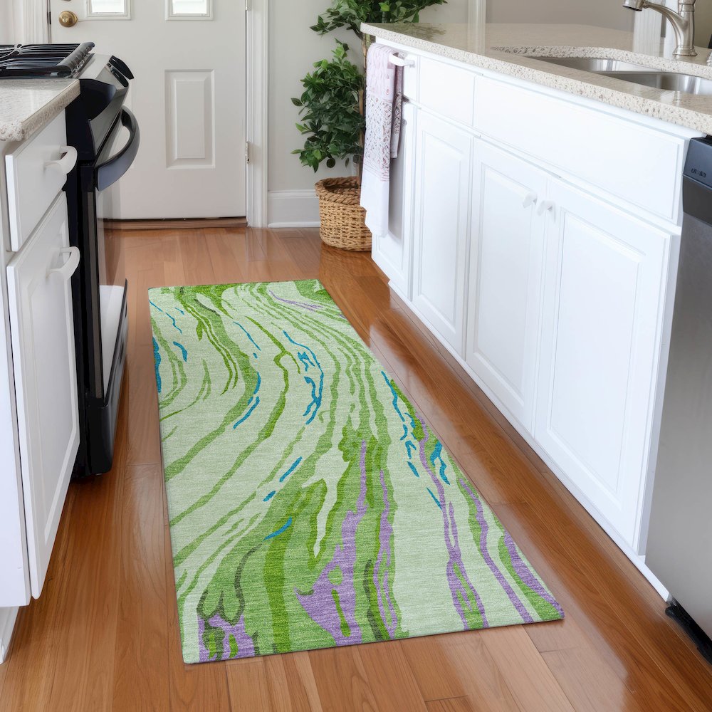 Premium Machine Washable Mayfield AMF1037 Green 2'3" x 7'6" Runner Rug. Picture 5