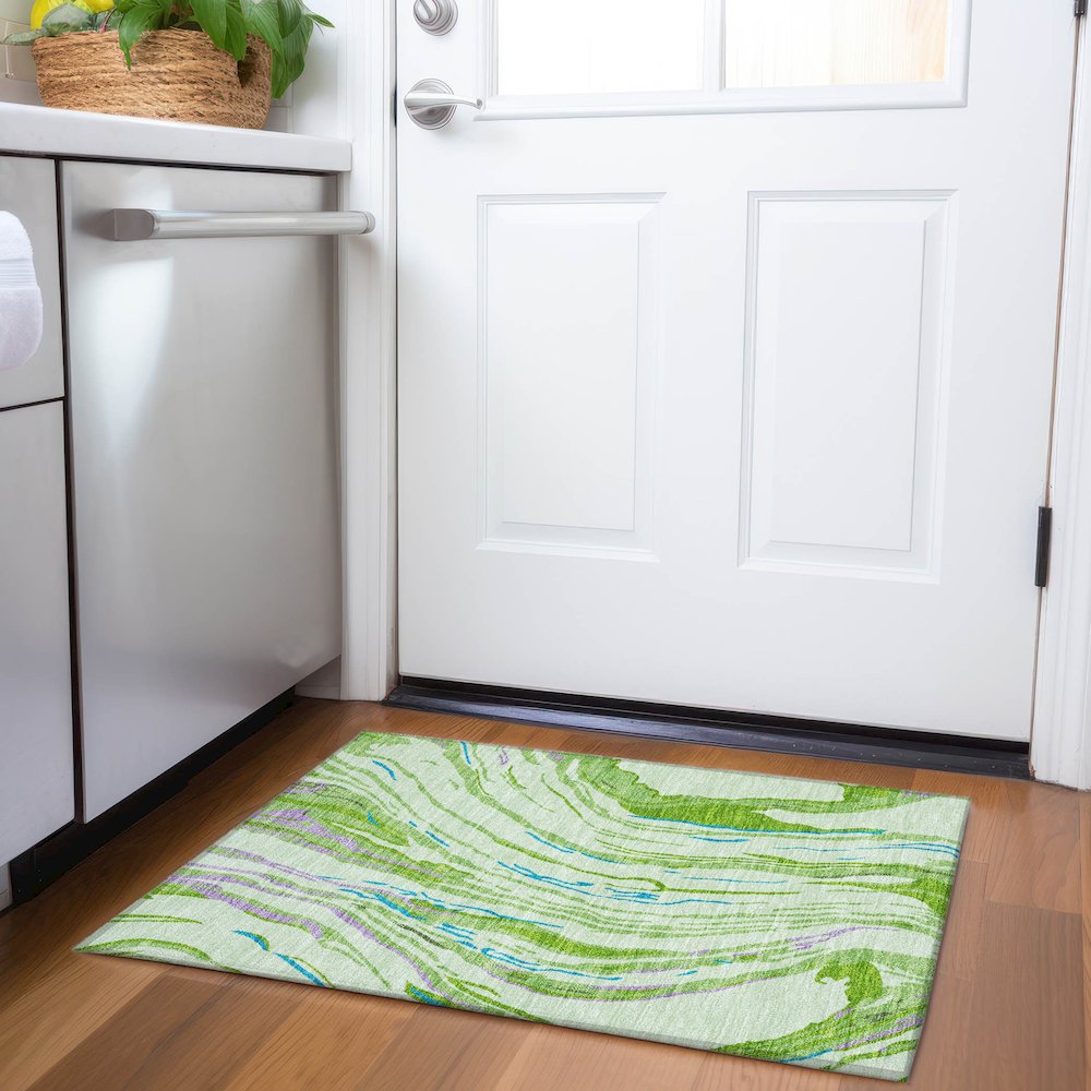 Premium Machine Washable Mayfield AMF1037 Green 1'8" x 2'6" Rug. Picture 5