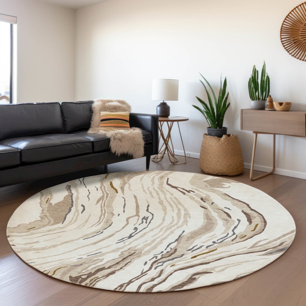 Premium Machine Washable Mayfield AMF1037 Ivory 8' x 8' Round Rug. Picture 5