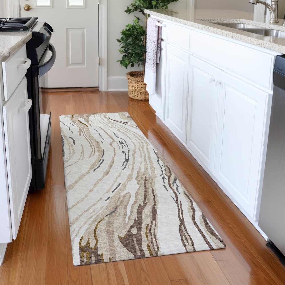 Premium Machine Washable Mayfield AMF1037 Ivory 2'3" x 7'6" Runner Rug. Picture 5