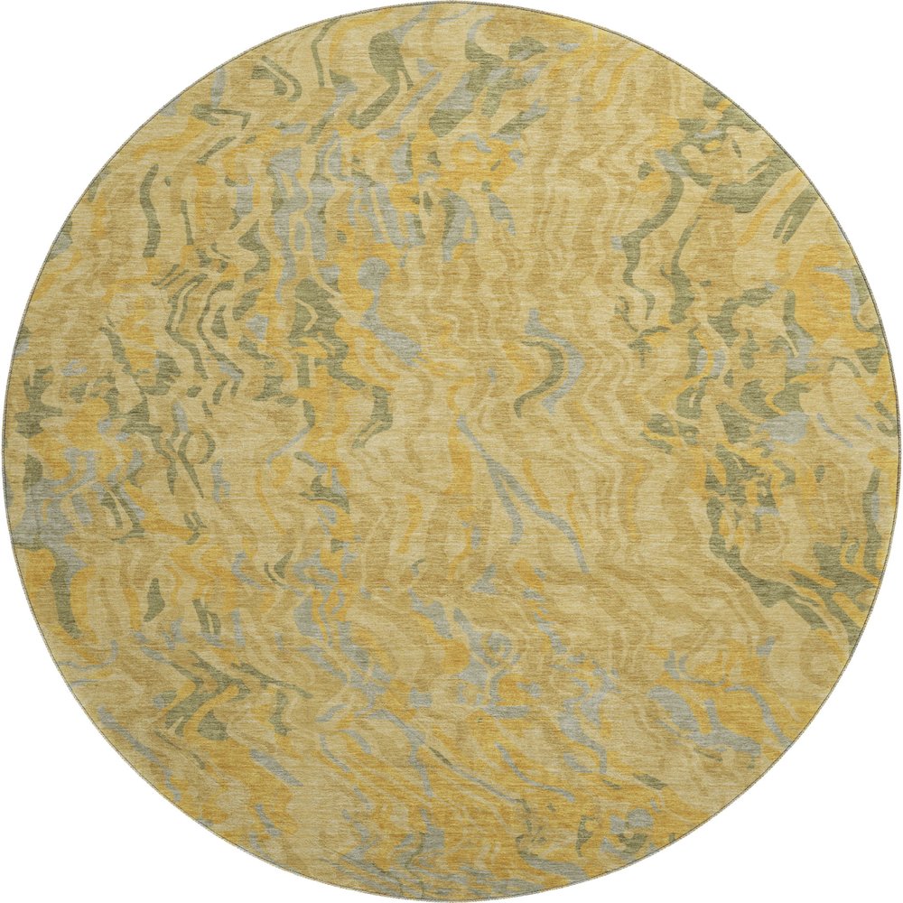 Premium Machine Washable Mayfield AMF1038 Gold 8' x 8' Round Rug. Picture 1