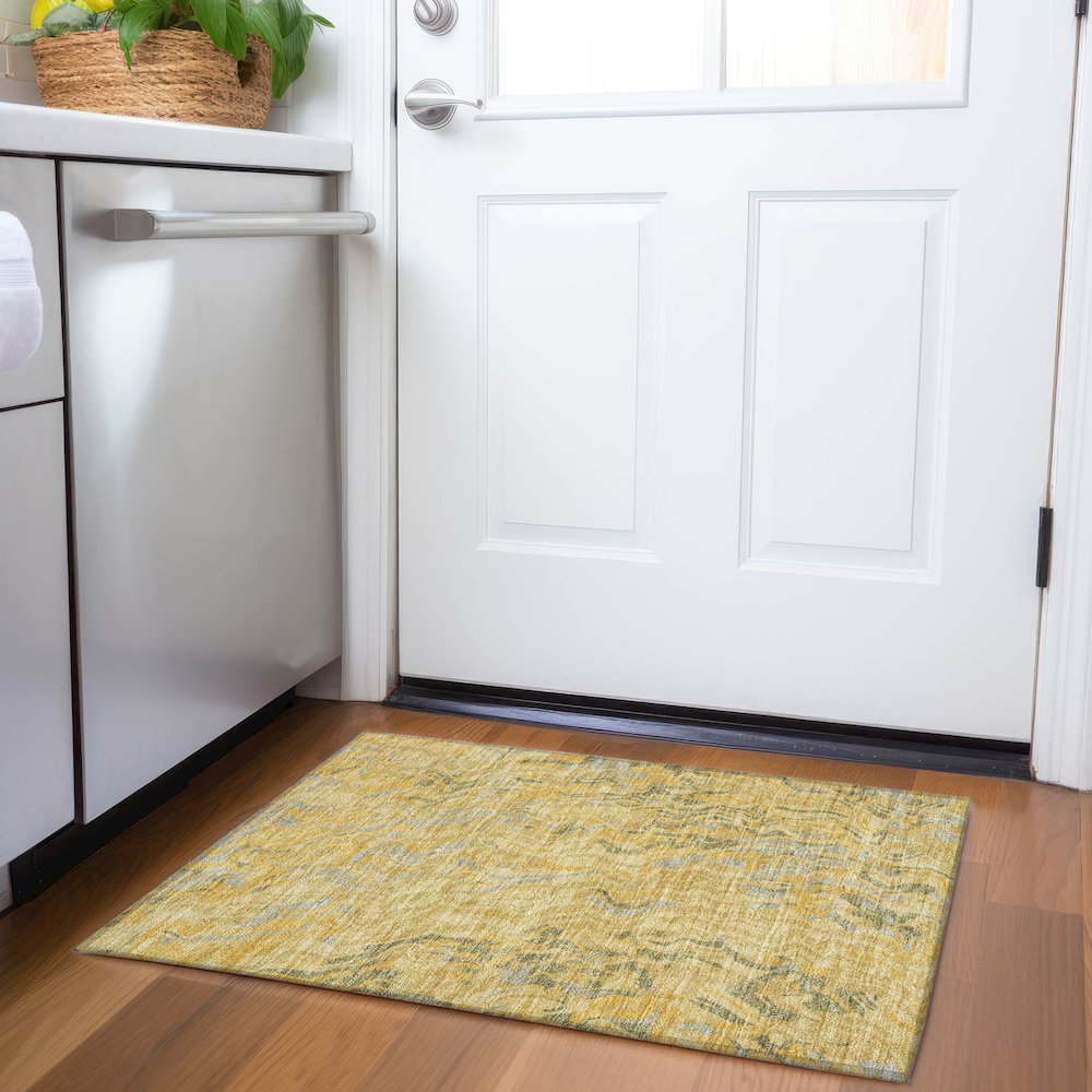 Premium Machine Washable Mayfield AMF1038 Gold 1'8" x 2'6" Rug. Picture 5