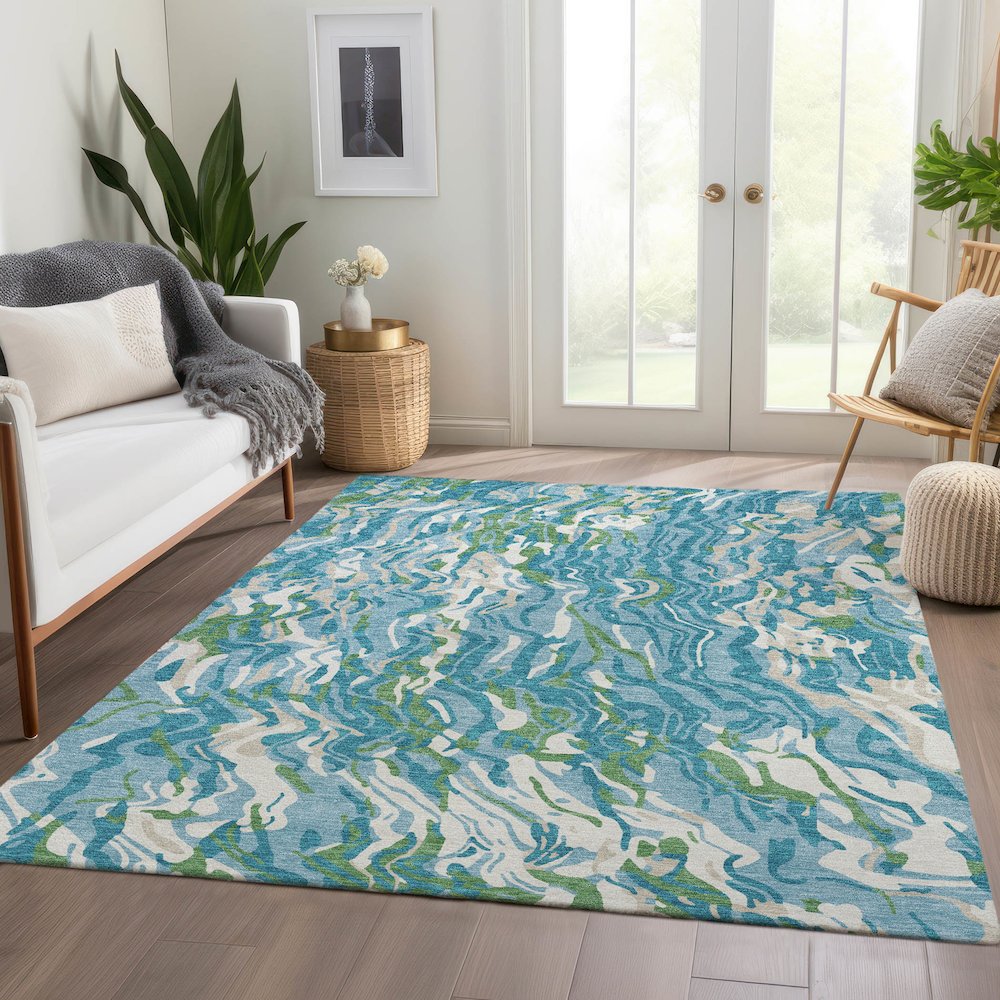 Premium Machine Washable Mayfield AMF1038 Teal 2'6" x 3'10" Rug. Picture 6