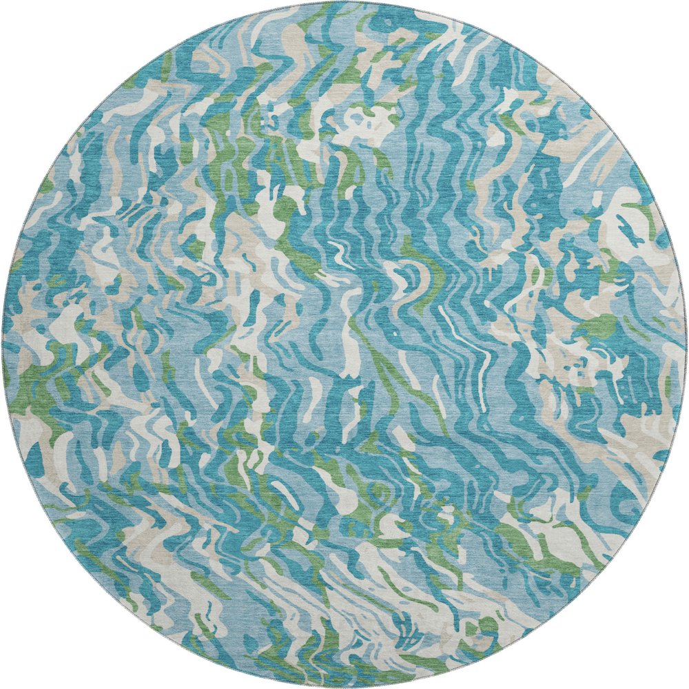 Premium Machine Washable Mayfield AMF1038 Teal 8' x 8' Round Rug. Picture 1