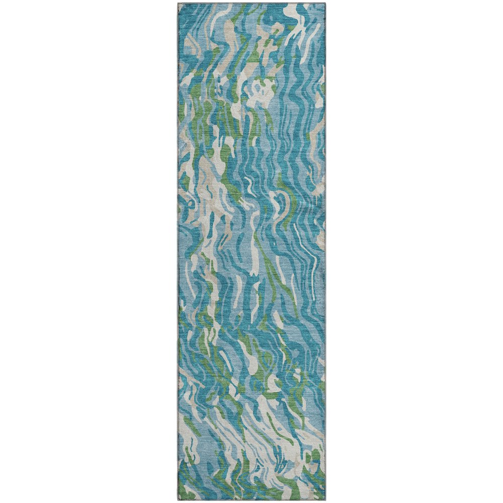 Premium Machine Washable Mayfield AMF1038 Teal 2'3" x 7'6" Runner Rug. Picture 1