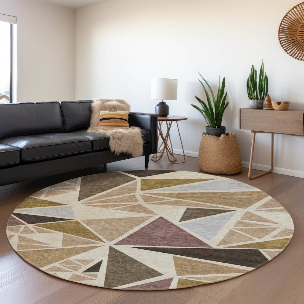 Premium Machine Washable Mayfield AMF1039 Beige 8' x 8' Round Rug. Picture 5