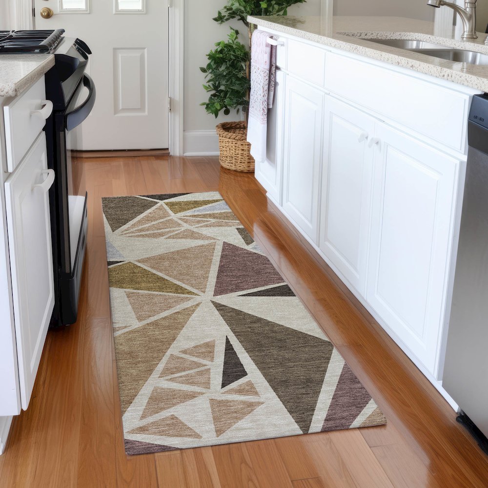 Premium Machine Washable Mayfield AMF1039 Beige 2'3" x 7'6" Runner Rug. Picture 5