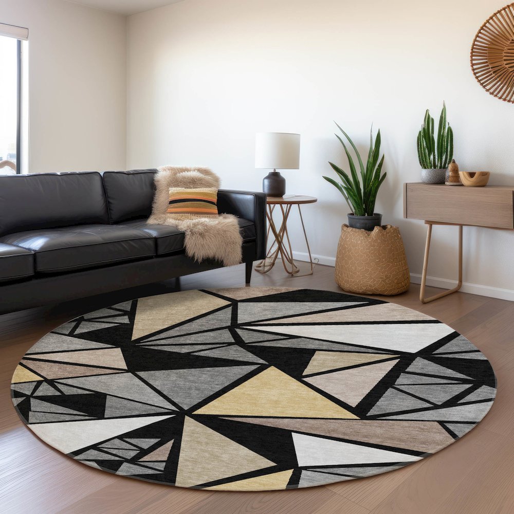 Premium Machine Washable Mayfield AMF1039 Black 8' x 8' Round Rug. Picture 5