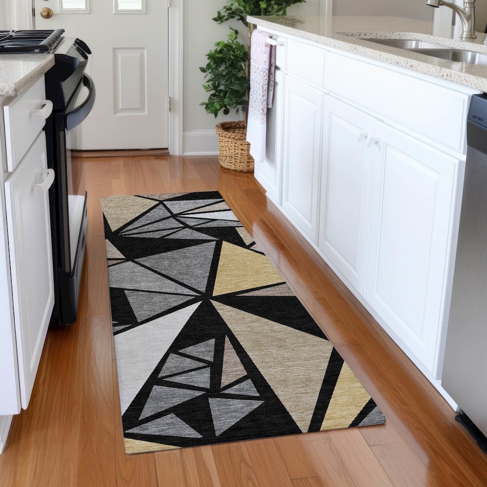 Premium Machine Washable Mayfield AMF1039 Black 2'3" x 7'6" Runner Rug. Picture 5