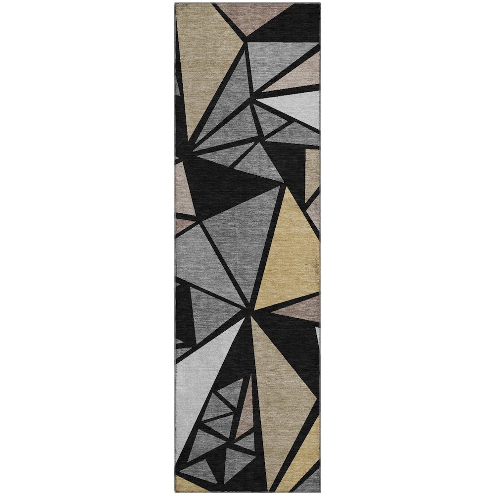 Premium Machine Washable Mayfield AMF1039 Black 2'3" x 7'6" Runner Rug. Picture 1