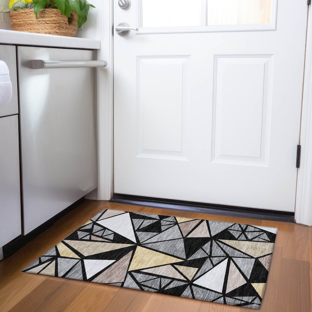 Premium Machine Washable Mayfield AMF1039 Black 1'8" x 2'6" Rug. Picture 5