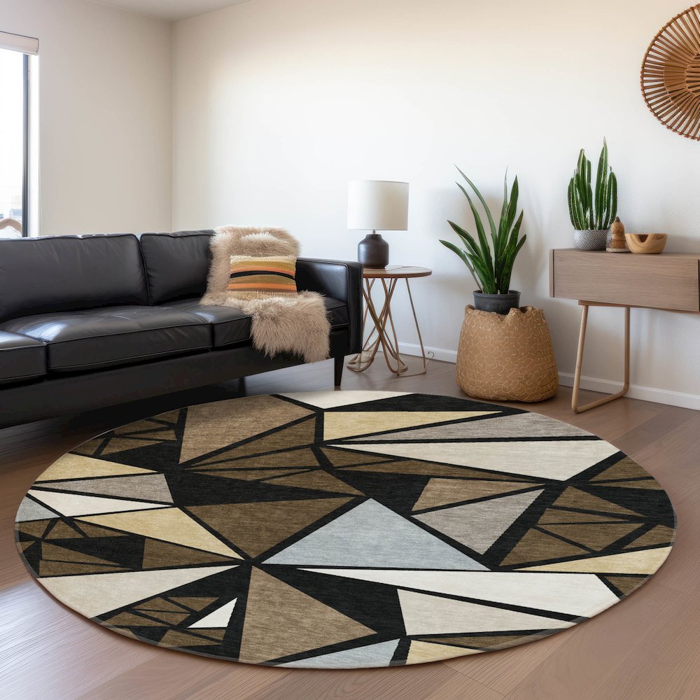 Premium Machine Washable Mayfield AMF1039 Brown 8' x 8' Round Rug. Picture 5
