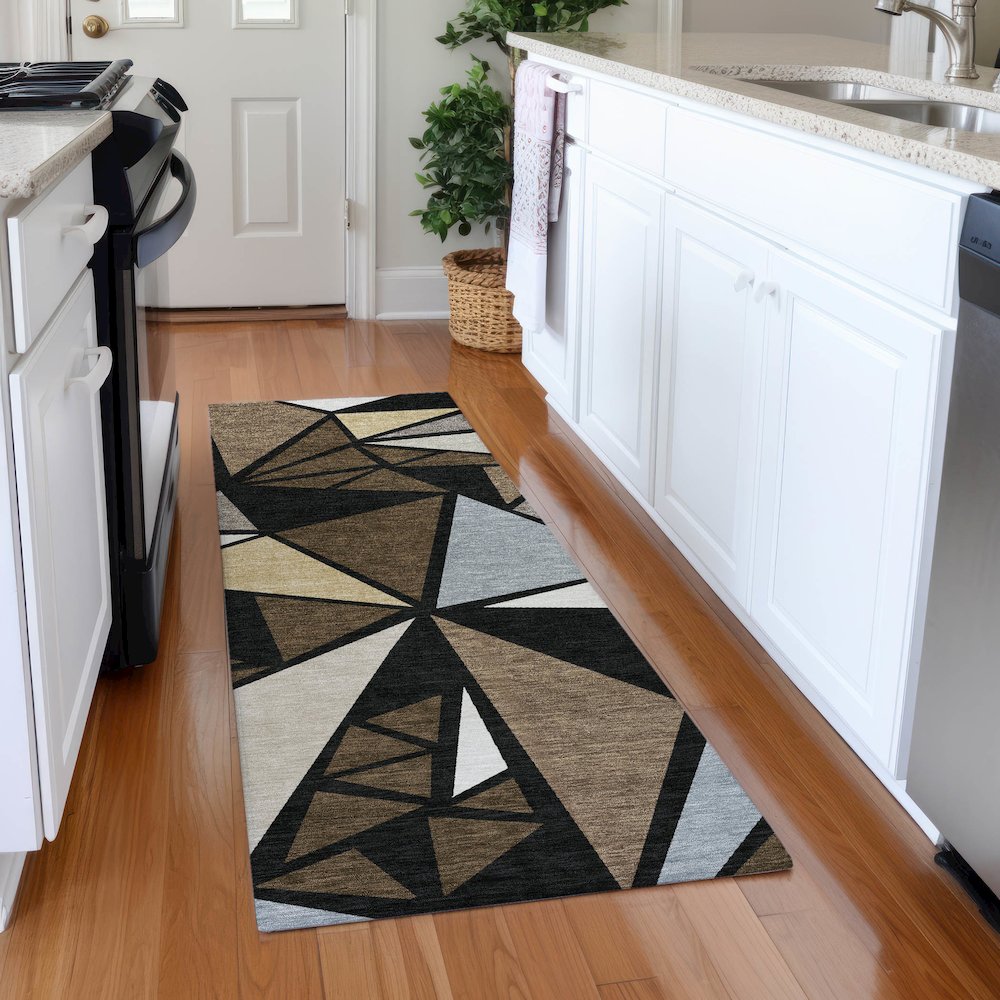 Premium Machine Washable Mayfield AMF1039 Brown 2'3" x 7'6" Runner Rug. Picture 5